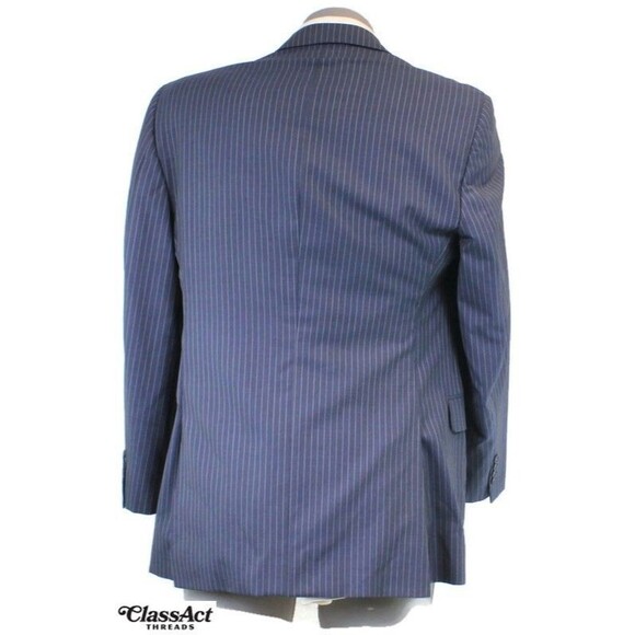 Executive Clothiers Sport Coat Suit Jacket Blazer Men's Wool Blue Striped 42L - Picture 6 of 10
